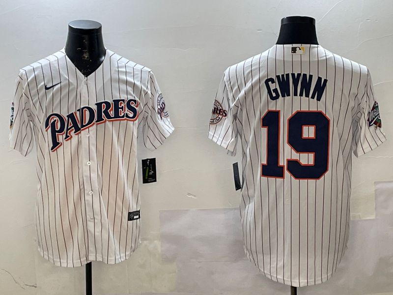 Men San Diego Padres #19 Gwynn White Stripe Throwback 2025 Nike MLB Jersey style 1->san diego padres->MLB Jersey